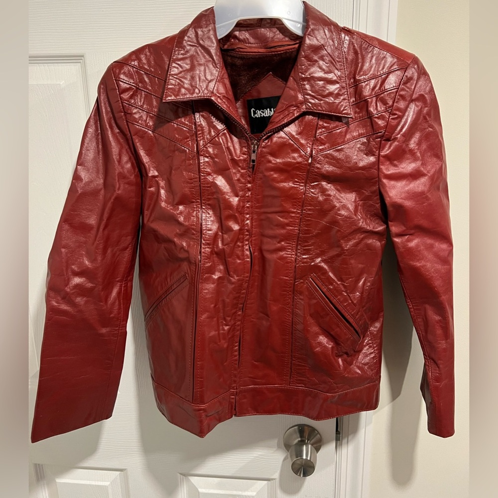 Casablanca Vintage 70s Leather Lined Cropped Zip Up Moto Jacket  Size 36